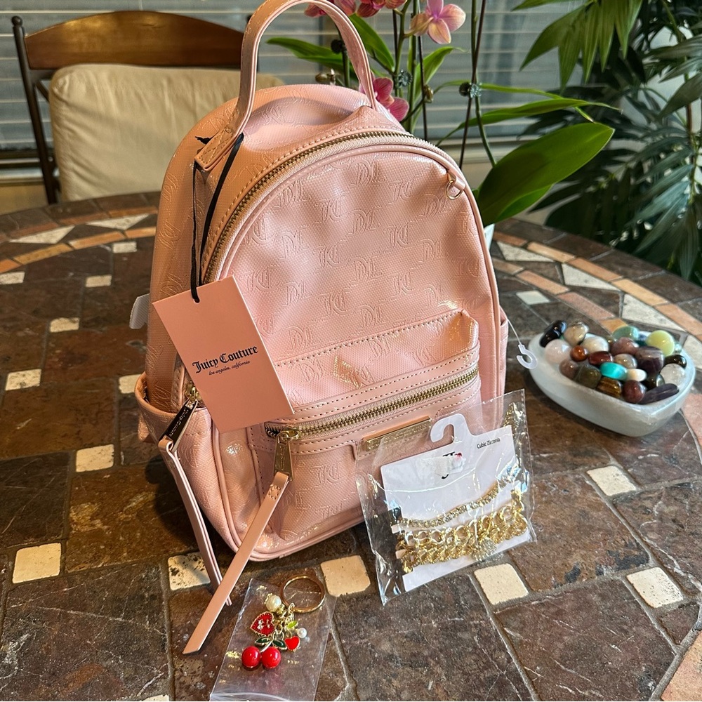 Juicy Couture Rosie Mini Backpack Pink Diamond NWT Gold CZ Bracelets Purse Charm - Picture 3 of 13
